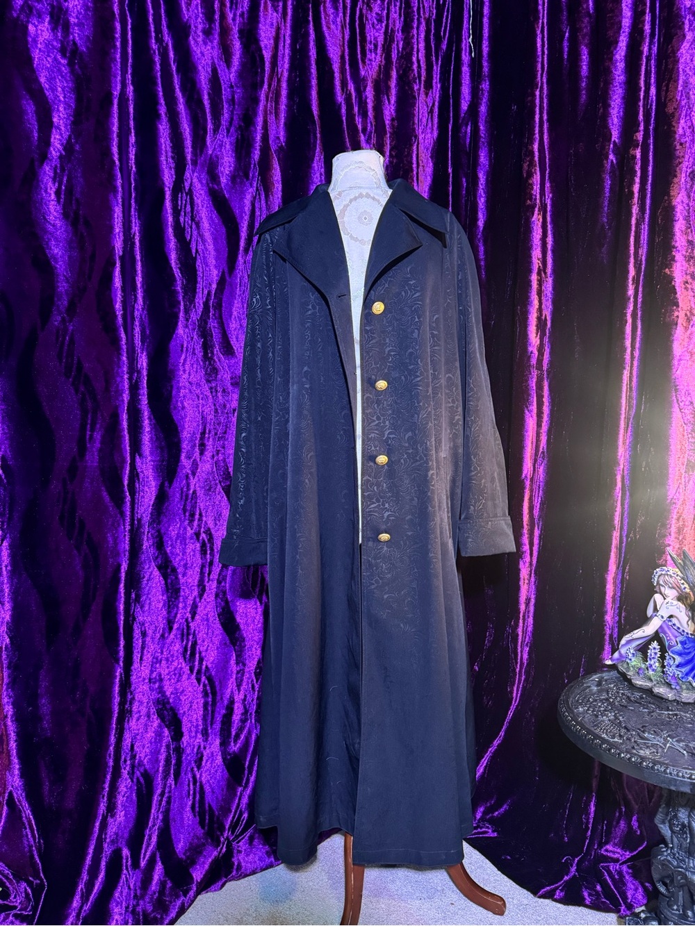 Classic Black Long Coat with Gold Buttons